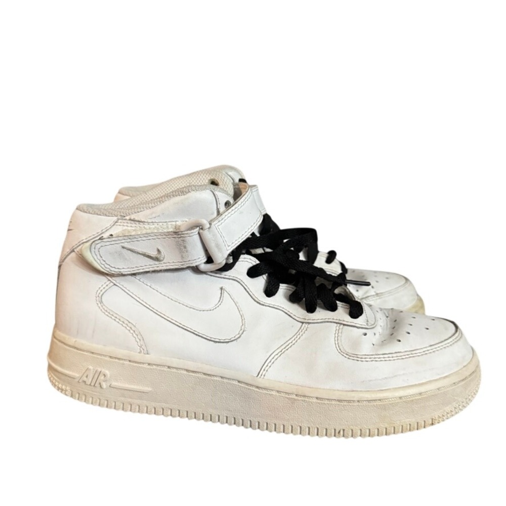Nike Air Force 1 Mid White Black Laces Sneakers 314195-113 Boys 5.5Y Womens 7